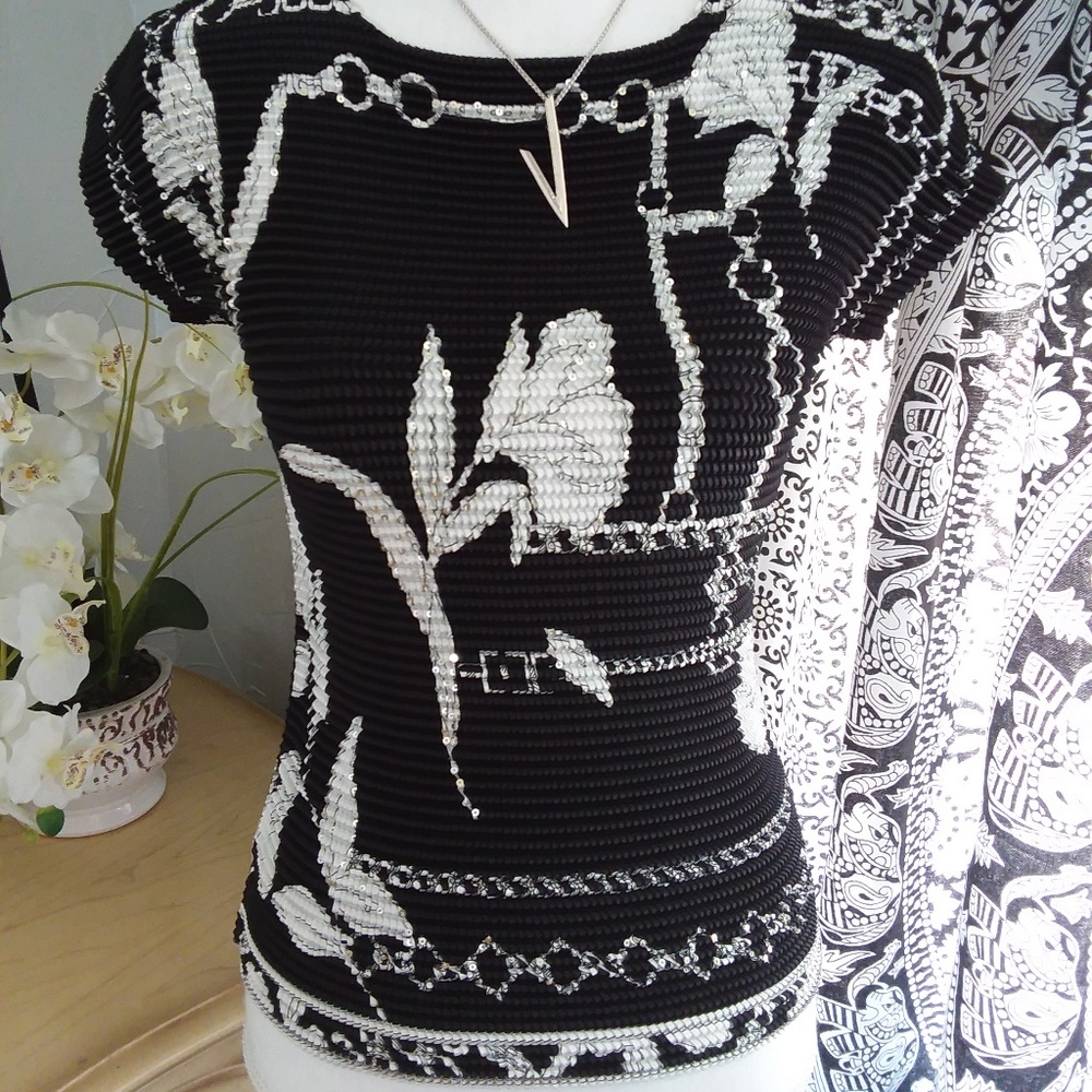 Alberto Makali Sz Sm Black and White with Sequins
